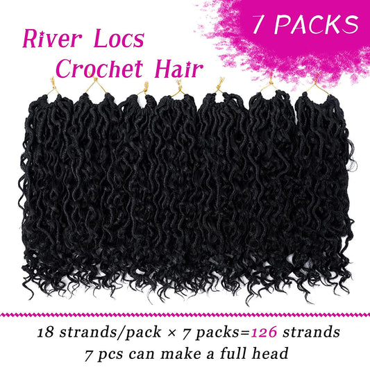 Goddess Locs Crochet Hair 12 Inch 7 Packs River Locs Curly Faux Locs Crochet Hair for Women Pre Looped Crochet Braids with Curly Hair Boho Hippie Locs Synthetic Hair Extensions (#1B) Find Your New Look Today!